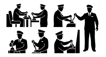 Black Solid Metro Control Lever Operator Silhouettes Collection on White Background isolated on...