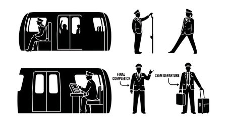 Black Solid Metro Service Conclusion Operator Silhouettes Set on White Background isolated on plain white background.のイラスト素材