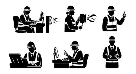 Black Solid Metro Tunnel Ventilation Status Silhouettes Set of Six on White Background isolated on plain white background.のイラスト素材