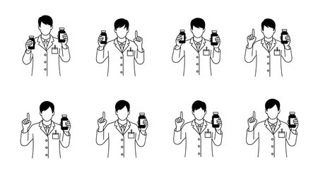 Black Solid Pharmacist Warning Gesture Silhouettes Set of Six isolated on plain white background.のイラスト素材