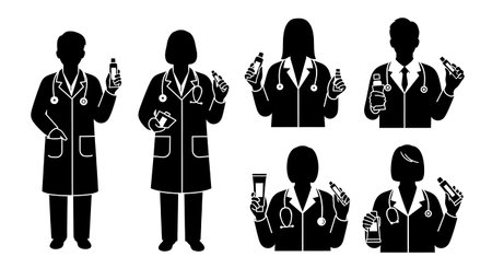 Black Solid Pharmacist Ointment Tube Silhouettes Set of Six isolated on plain white background.のイラスト素材