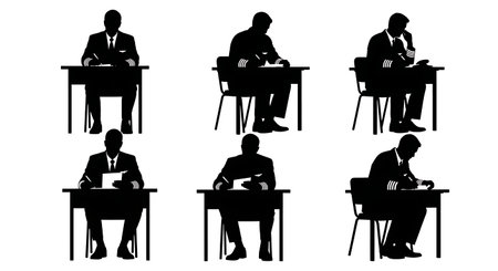 Black Solid Pilot Classroom Silhouettes Set of Six isolated on plain white background.のイラスト素材