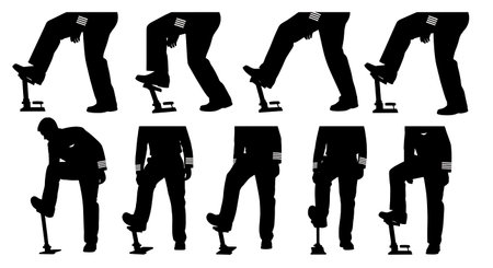 Black Solid Pilot Rudder Pedal Silhouettes Set of Six isolated on plain white background.のイラスト素材