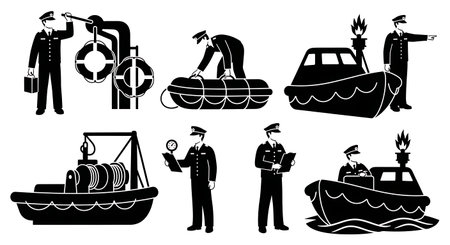 Black Solid Second Officer Safety Silhouettes Set of Six isolated on plain white background.のイラスト素材