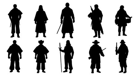 Black Solid Ship Plumber Repair Silhouettes Set of Six isolated on plain white background.のイラスト素材