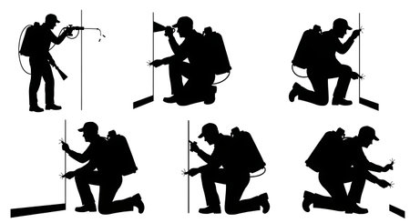 Black Solid Warehouse Manager Silhouettes Set of Six isolated on plain white background.のイラスト素材