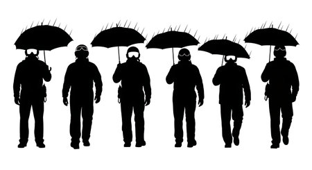 Black Solid Pilot In Rain Silhouettes Set of Six isolated on plain white background.のイラスト素材