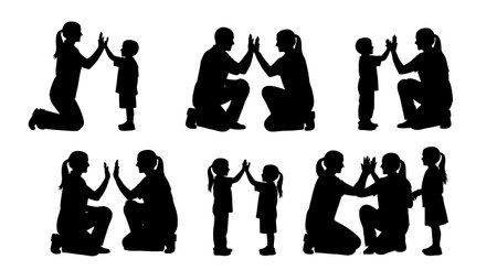 Black Solid Pediatric Dentist Silhouettes Set of Six isolated on plain white background.のイラスト素材