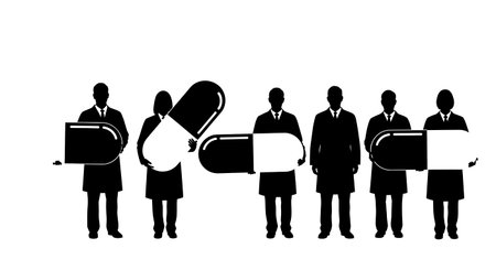 Black Solid Pharmacist Large Capsule Silhouettes Set of Six isolated on plain white background.のイラスト素材