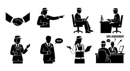 Black Solid Metro Station Coordination Operator Silhouettes Set on White Background isolated on plain white background.のイラスト素材