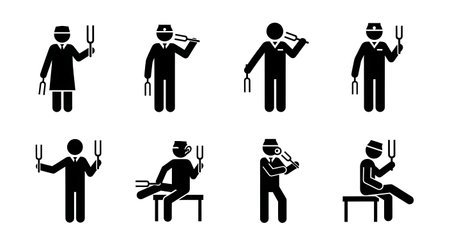 Black Solid Doctor Tuning Fork Silhouettes Set of Six isolated on plain white background.のイラスト素材