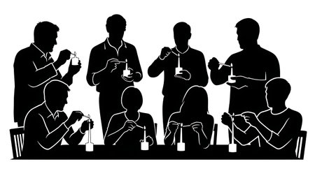 Black solid filled silhouettes isolated on plain white backgroundのイラスト素材