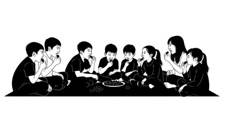 Black solid filled silhouettes isolated on plain white backgroundのイラスト素材