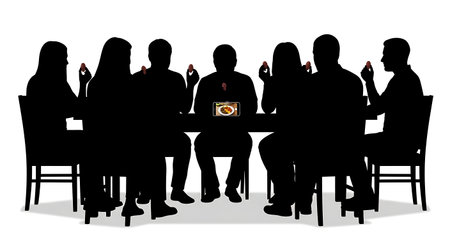 Black solid filled silhouettes isolated on plain white backgroundのイラスト素材