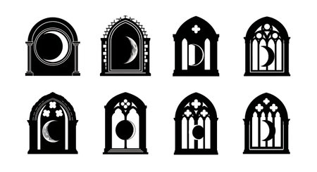 Black solid filled silhouettes isolated on plain white backgroundのイラスト素材