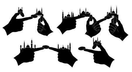 Black solid filled silhouettes isolated on plain white backgroundのイラスト素材