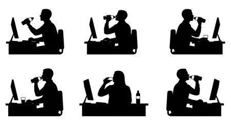 Black solid filled silhouettes isolated on plain white backgroundのイラスト素材