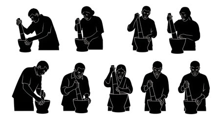 Black solid filled silhouettes isolated on plain white backgroundのイラスト素材