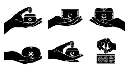 Black solid filled silhouettes isolated on plain white backgroundのイラスト素材