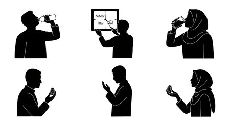 Black solid filled silhouettes isolated on plain white backgroundのイラスト素材