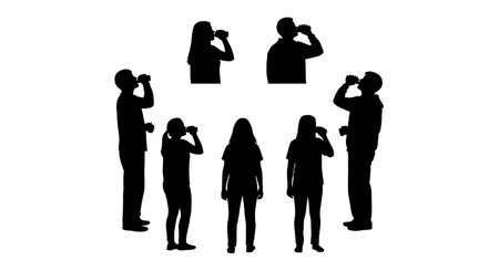 Black solid filled silhouettes isolated on plain white backgroundのイラスト素材