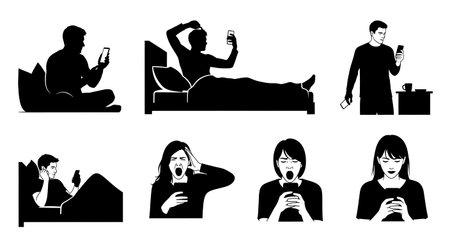 Black solid filled silhouettes isolated on plain white backgroundのイラスト素材