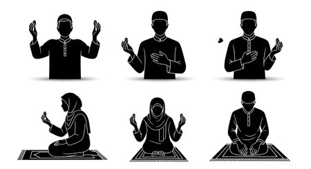 Black solid filled silhouettes isolated on plain white backgroundのイラスト素材