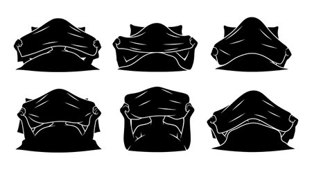 Black solid filled silhouettes isolated on plain white backgroundのイラスト素材