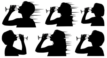 Black solid filled silhouettes isolated on plain white backgroundのイラスト素材