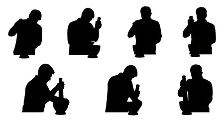 Black solid filled silhouettes isolated on plain white backgroundのイラスト素材