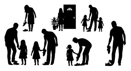 Black solid filled silhouettes isolated on plain white backgroundのイラスト素材