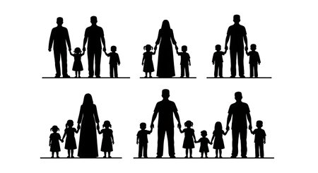 Black solid filled silhouettes isolated on plain white backgroundのイラスト素材