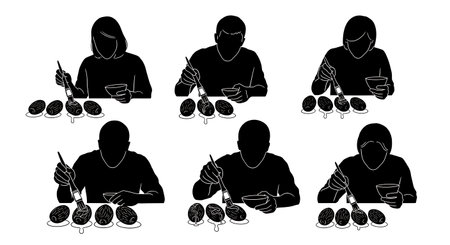 Black solid filled silhouettes isolated on plain white backgroundのイラスト素材