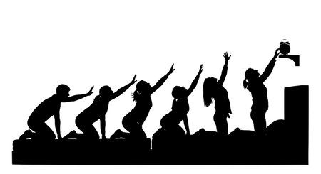 Black solid filled silhouettes isolated on plain white backgroundのイラスト素材