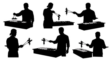 Black solid filled silhouettes isolated on plain white backgroundのイラスト素材