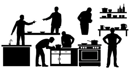 Black solid filled silhouettes isolated on plain white backgroundのイラスト素材