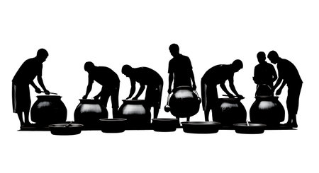 Black solid filled silhouettes isolated on plain white backgroundのイラスト素材