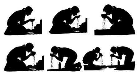 Black solid filled silhouettes isolated on plain white backgroundのイラスト素材