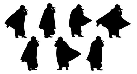 Black solid filled silhouettes isolated on plain white backgroundのイラスト素材