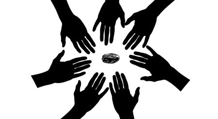 Black solid filled silhouettes isolated on plain white backgroundのイラスト素材