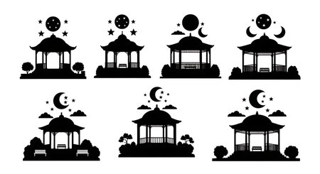 Black solid filled silhouettes isolated on plain white backgroundのイラスト素材