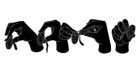 Black solid filled silhouettes isolated on plain white backgroundのイラスト素材