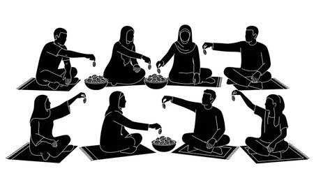 Black solid filled silhouettes isolated on plain white backgroundのイラスト素材