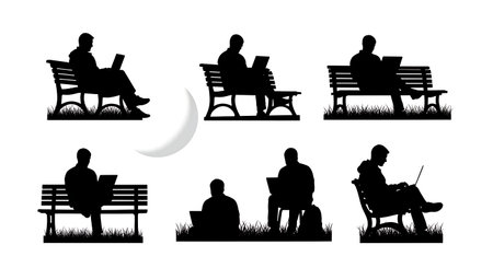 Black solid filled silhouettes isolated on plain white backgroundのイラスト素材
