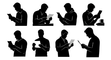 Black solid filled silhouettes isolated on plain white backgroundのイラスト素材