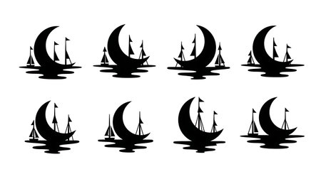 Black solid filled silhouettes isolated on plain white backgroundのイラスト素材