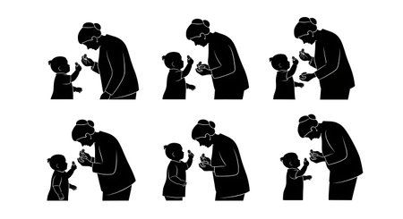 Black solid filled silhouettes isolated on plain white backgroundのイラスト素材