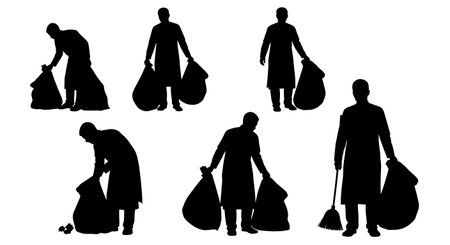 Black solid filled silhouettes isolated on plain white backgroundのイラスト素材