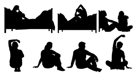 Black solid filled silhouettes isolated on plain white backgroundのイラスト素材