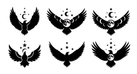 Black solid filled silhouettes isolated on plain white backgroundのイラスト素材